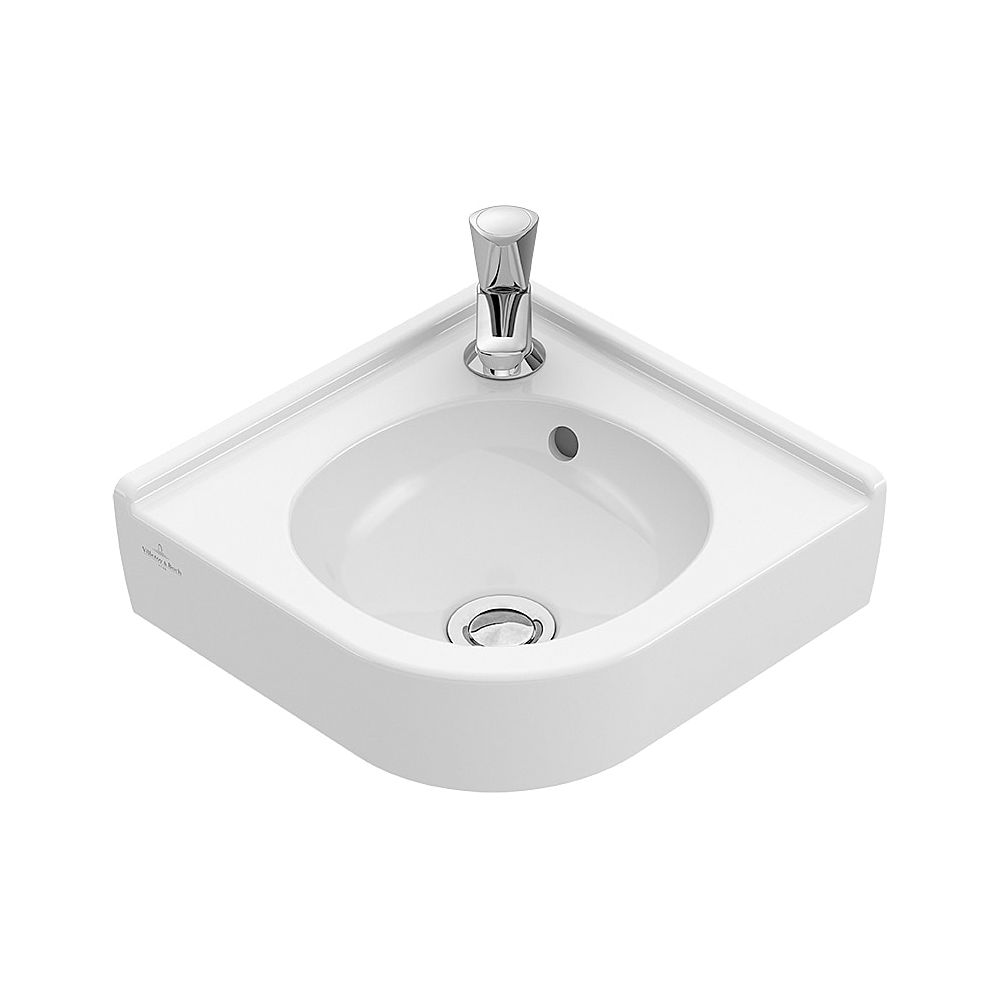 Lavabo d'angle Villeroy & Boch O.novo 400x320mm rectangulaire 1 trou de robinet sans trop-plein blanc alpin