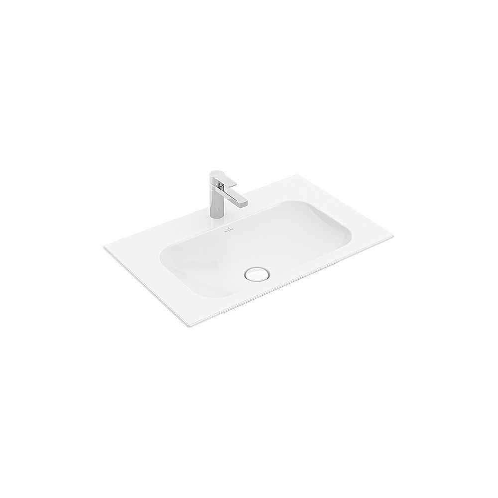 Villeroy & Boch Lavabo sur colonne Finion 800x500mm rectangulaire 1 trou de robinetterie sans trop-plein Blanc Alpin CeramicPlus
