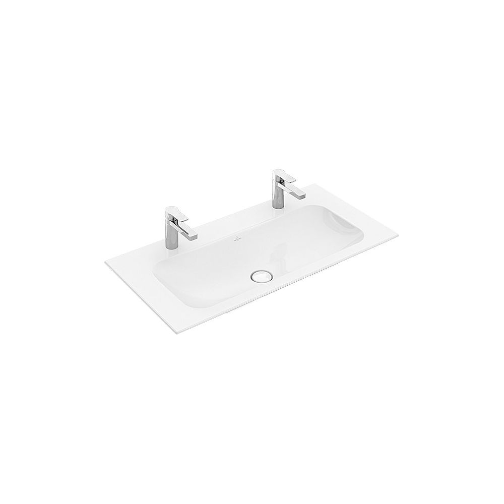 Villeroy & Boch Lavabo sur colonne Finion 1000x500mm rectangulaire 2 trous de robinetterie sans trop-plein Blanc Alpin CeramicPlus