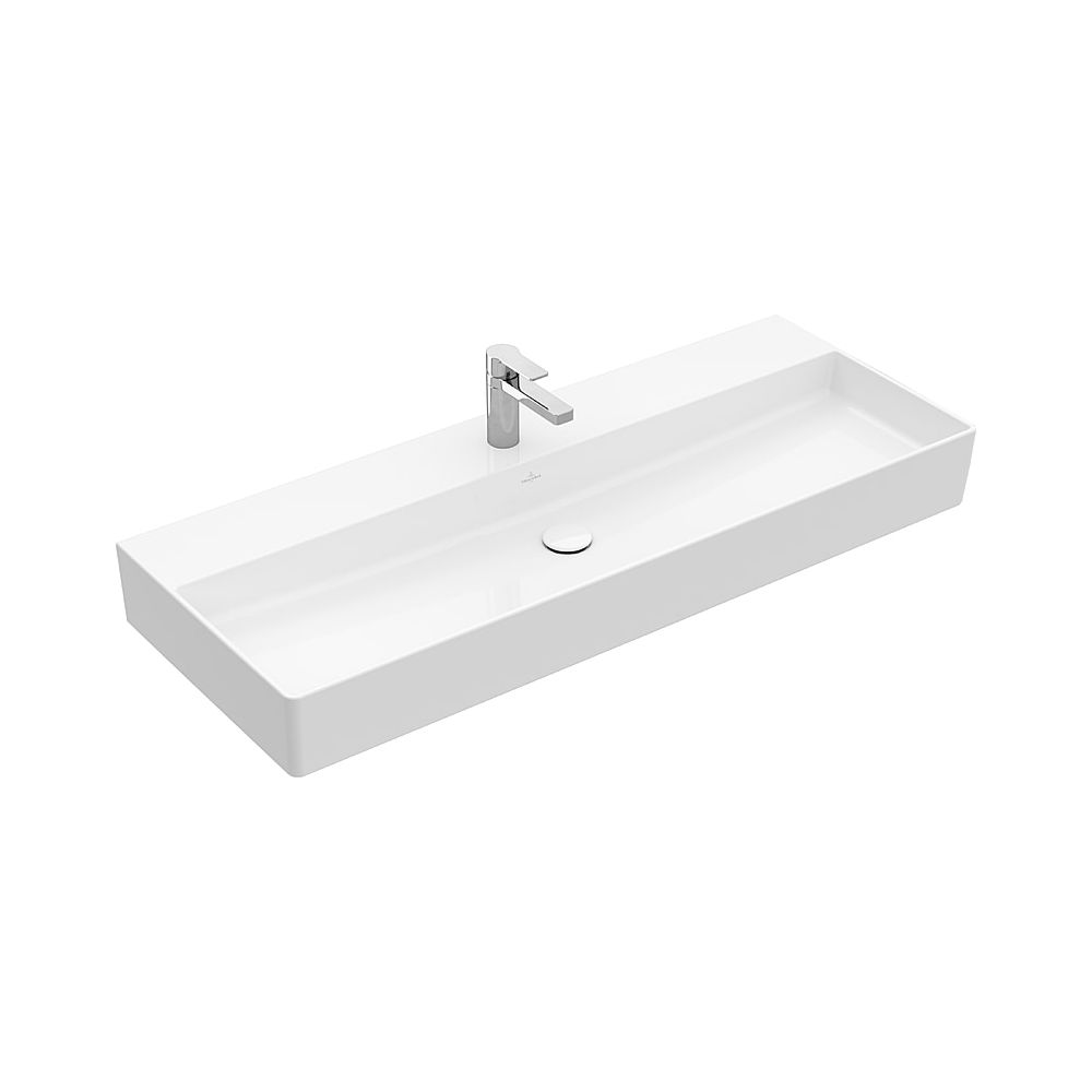 Villeroy & Boch Lavabo Memento 2.0 1200x470mm rectangulaire 1 trou de robinetterie sans trop-plein poncé Blanc Alpin CeramicPlus