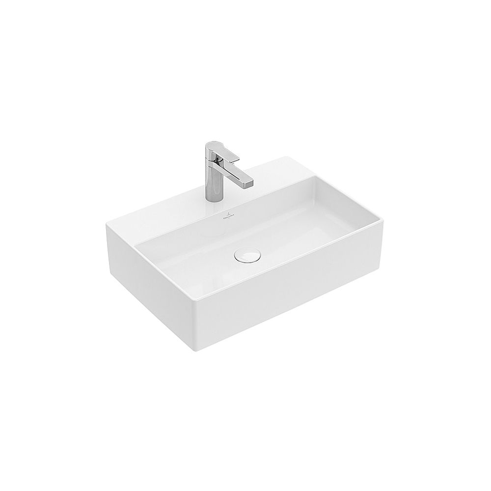 Villeroy & Boch Lavabo sur colonne Memento 2.0 600x420mm rectangulaire 1 trou de robinetterie avec trop-plein Stone White CeramicPlus