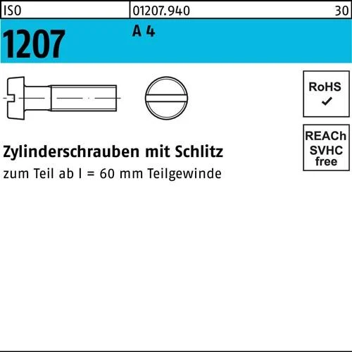 Vis cylindrique à fente ISO 1207 M5x45 A4, 100 pièces — lot de 100 pièces