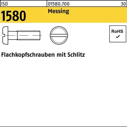Vis à tête plate ISO 1580 fente M4x30 laiton 200 pièces — lot de 200 pièces