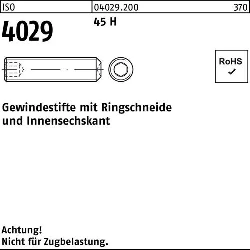 Tige filetée ISO 4029 avec entaille annulaire et hexagonale intérieure M10x50 45H 100 pièces — lot de 100 pièces