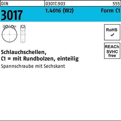 Collier de serrage DIN 3017 W2 Forme C1 55-59/20 acier inoxydable 50 pièces — lot de 50 pièces