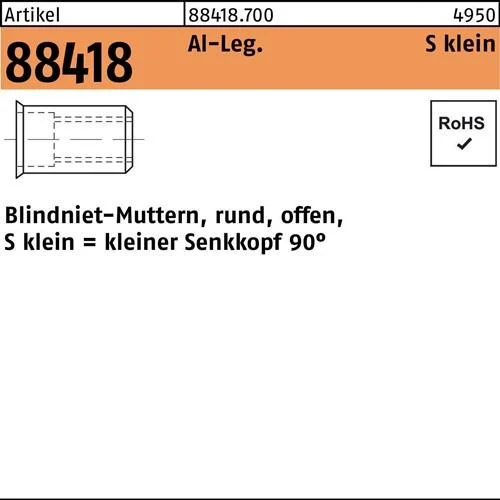 Écrou à sertir R 88418 SEKO M8/0,5-3,5 aluminium 100 pièces — lot de 100 pièces