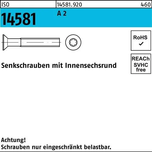 Vis à tête fraisée ISO 14581 ISR M8x45 T45 A2 100 pièces — lot de 100 pièces