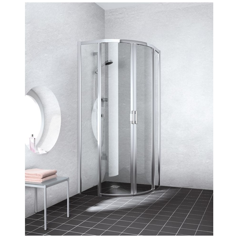Porte coulissante Kermi Liga Quart-de-cercle au sol C55 2000x900x32mm ESG clair 4mm finition argent mat biseautage gauche/droite Clean