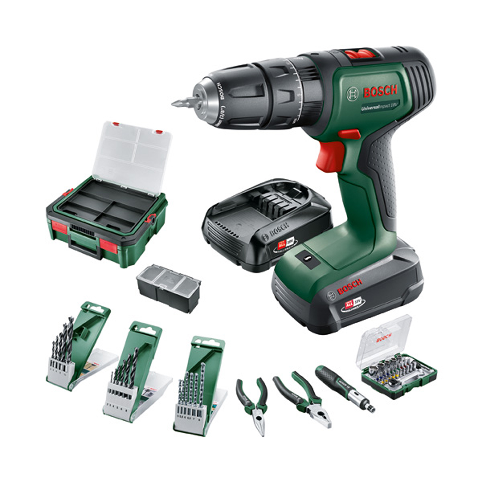 Bosch Perceuse-visseuse à percussion 18V UniversalImpact 2 vitesses + SystemBox 2