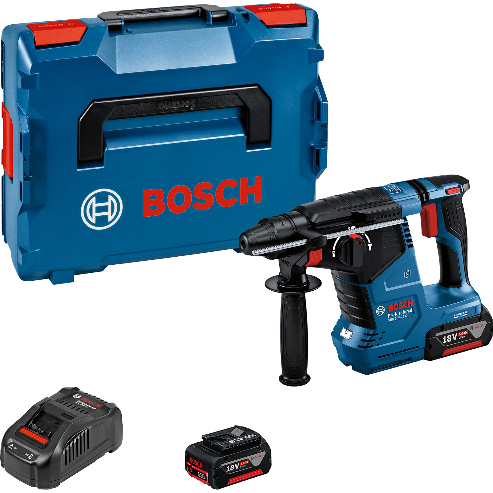Perforateur à batterie Bosch GBH 18V-24 C (2x5,0 Ah + chargeur) dans un L-BOXX