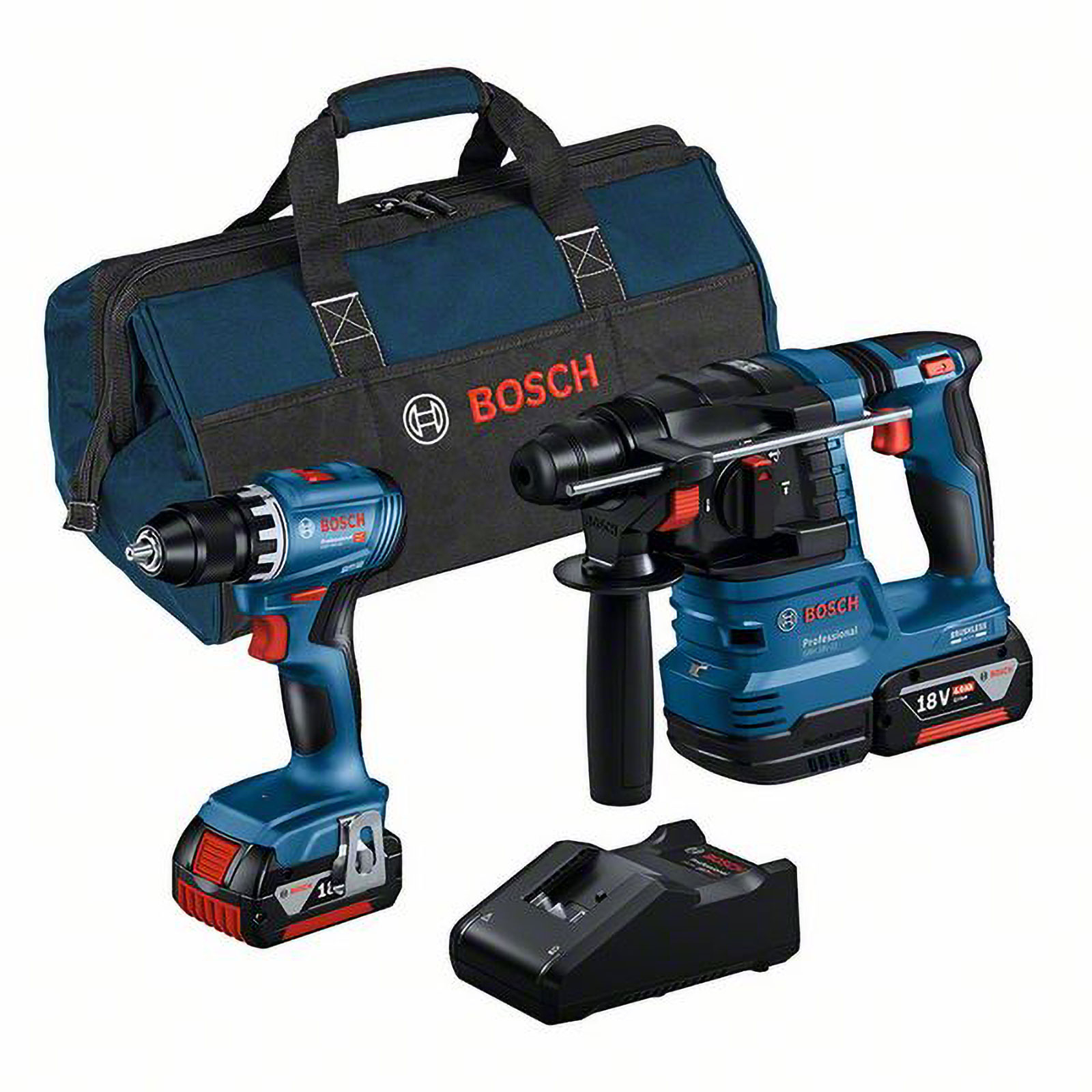 Kit Combo Bosch 2 pièces 18V : GSR 18V-45 + GBH 18V-22 + 2 x 4.0Ah + chargeur + sac