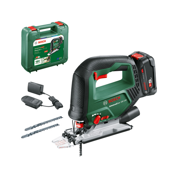 Scie sauteuse sans fil AdvancedSaw 18V-140 de Bosch, 1 x batterie PBA 18V 2,0 Ah