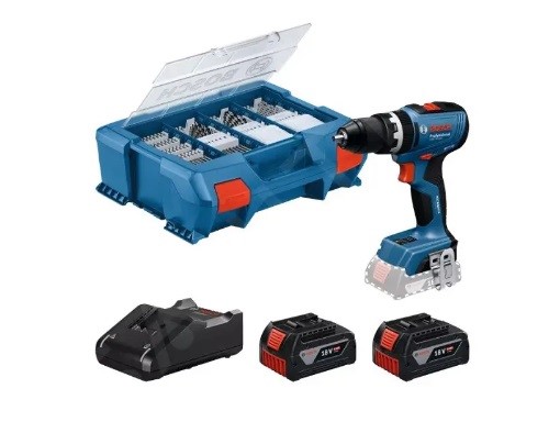 Perceuse-visseuse à percussion 18V Bosch avec accessoires, 2x batterie 4,0 Ah, coffret GBA, chargeur