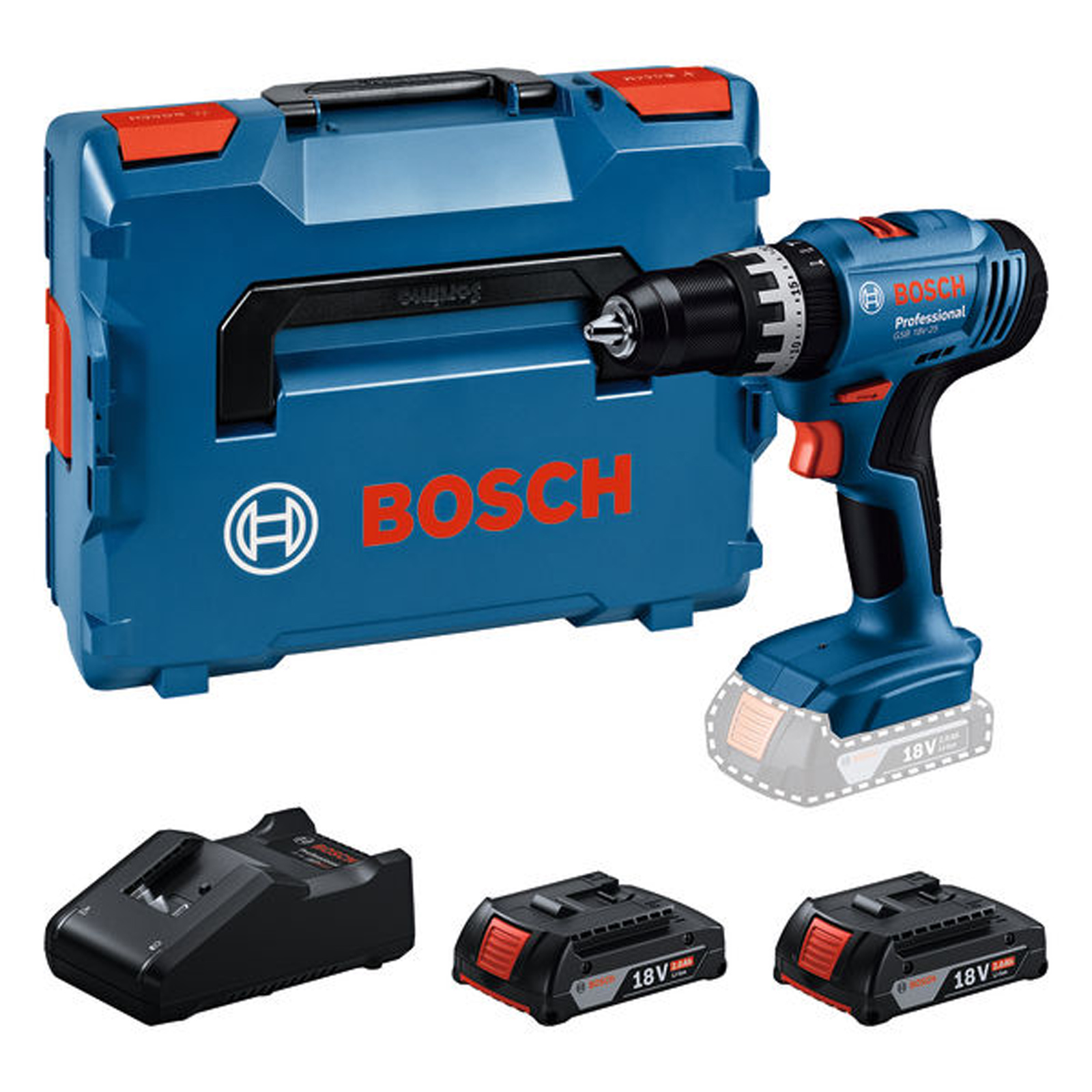 Perceuse à percussion sans fil Bosch GSB 18V-25, 2x 2,0 Ah et chargeur dans L-BOXX