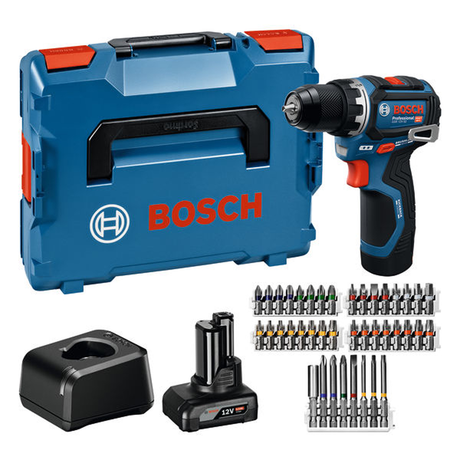 Perceuse-visseuse sans fil Bosch GSR 12V-32, 1x 2,0 Ah / 4,0 Ah avec chargeur + accessoires dans L-BOXX