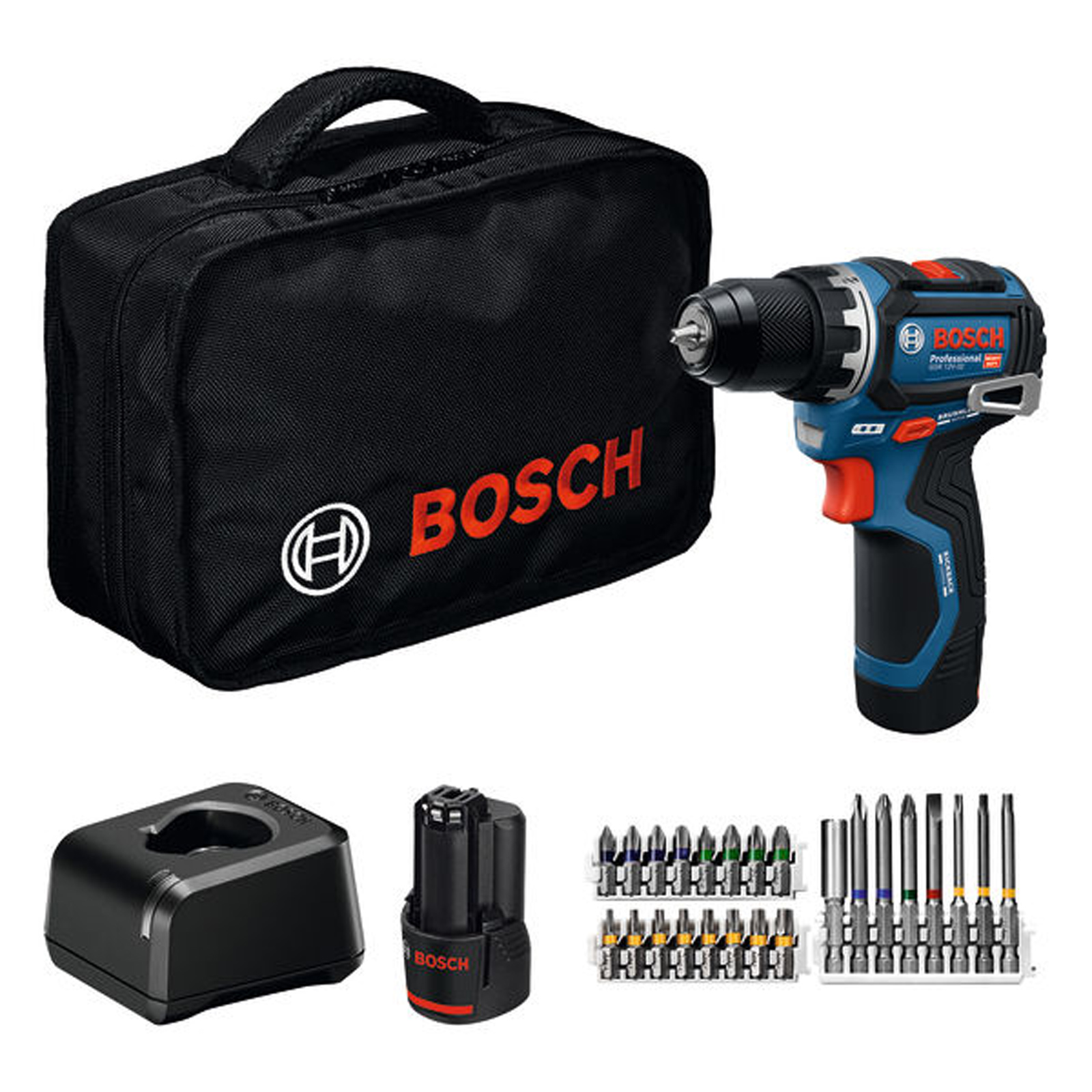 Perceuse sans fil Bosch GSR 12V-32, 2x 2,0 Ah avec chargeur dans la sacoche à outils