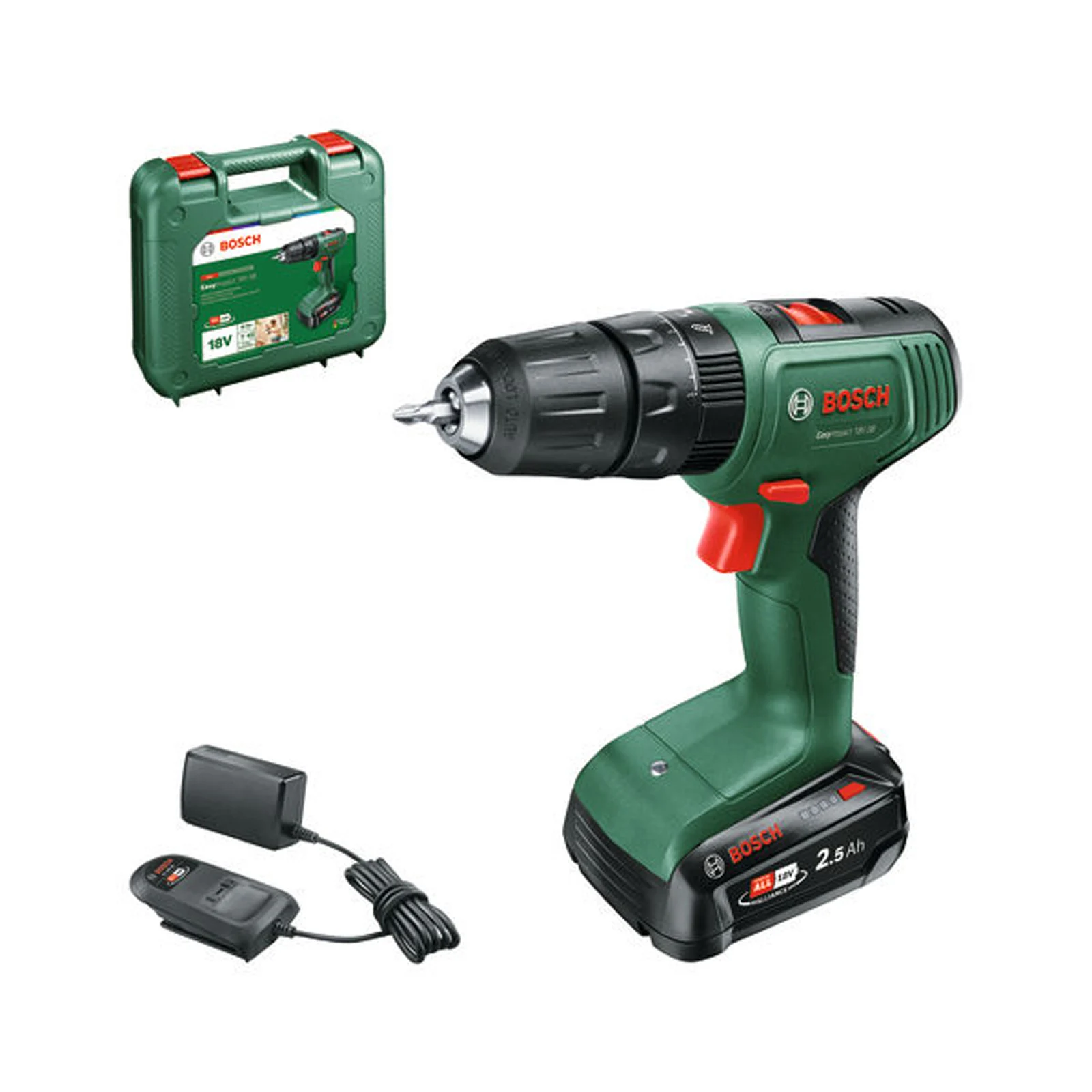 Bosch Perceuse-visseuse à percussion sans fil EasyImpact 18V-38, 1 x batterie PBA 18V 2,5 Ah, mallette de transport