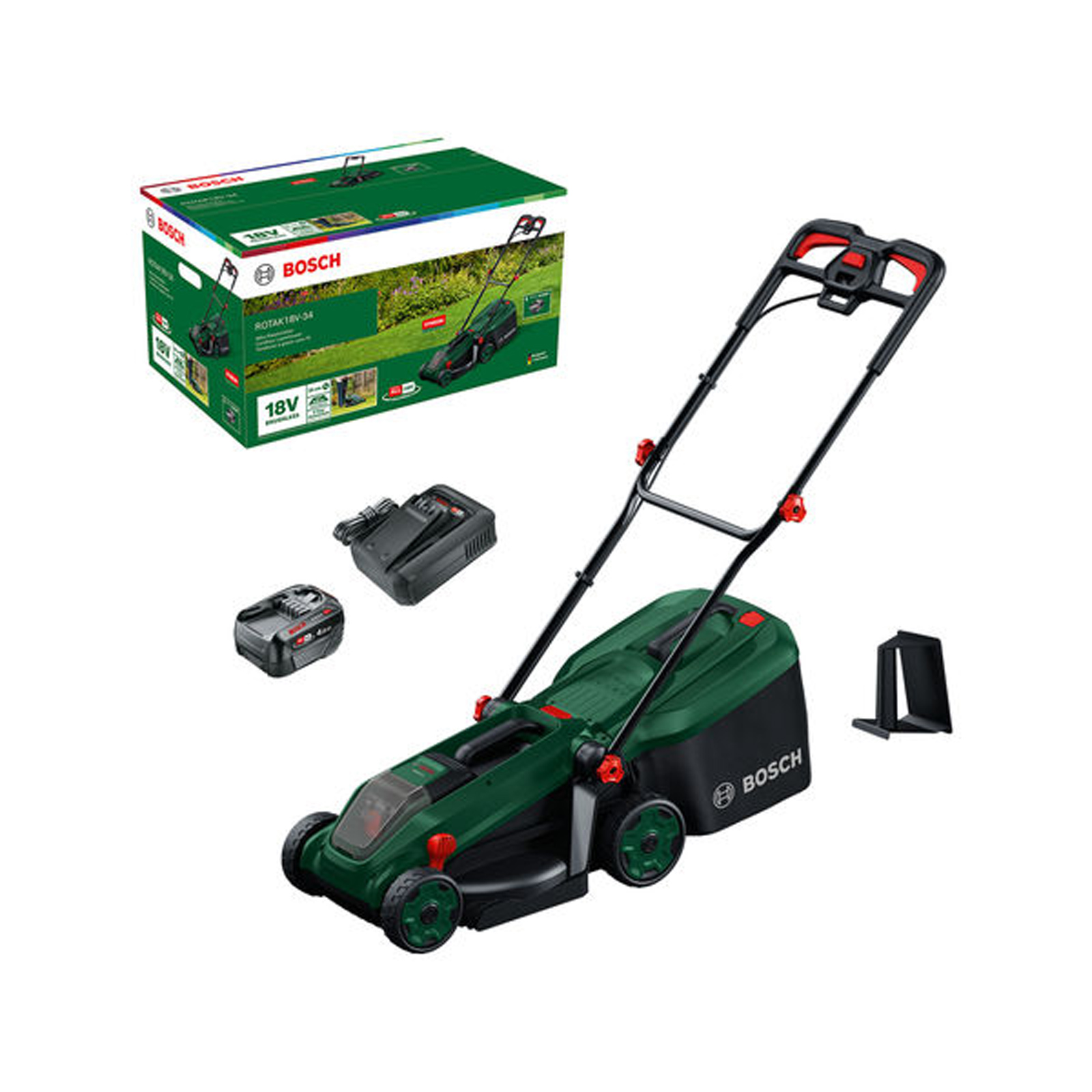 Tondeuse à gazon sans fil Bosch ROTAK 18V-34, 1 batterie PBA 18V 4.0Ah et chargeur