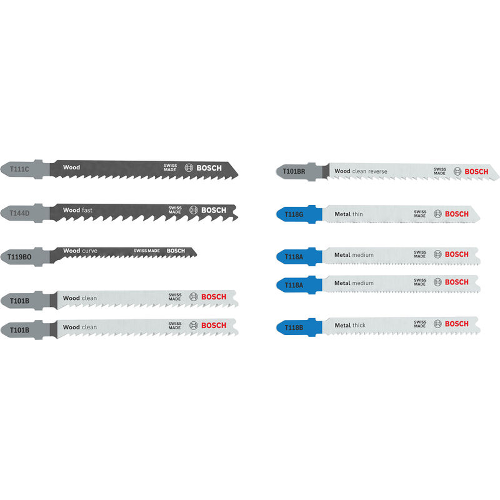 Set de lames de scie sauteuse Bosch Wood and Metal Basic, 10 pièces — lot de 10 pièces
