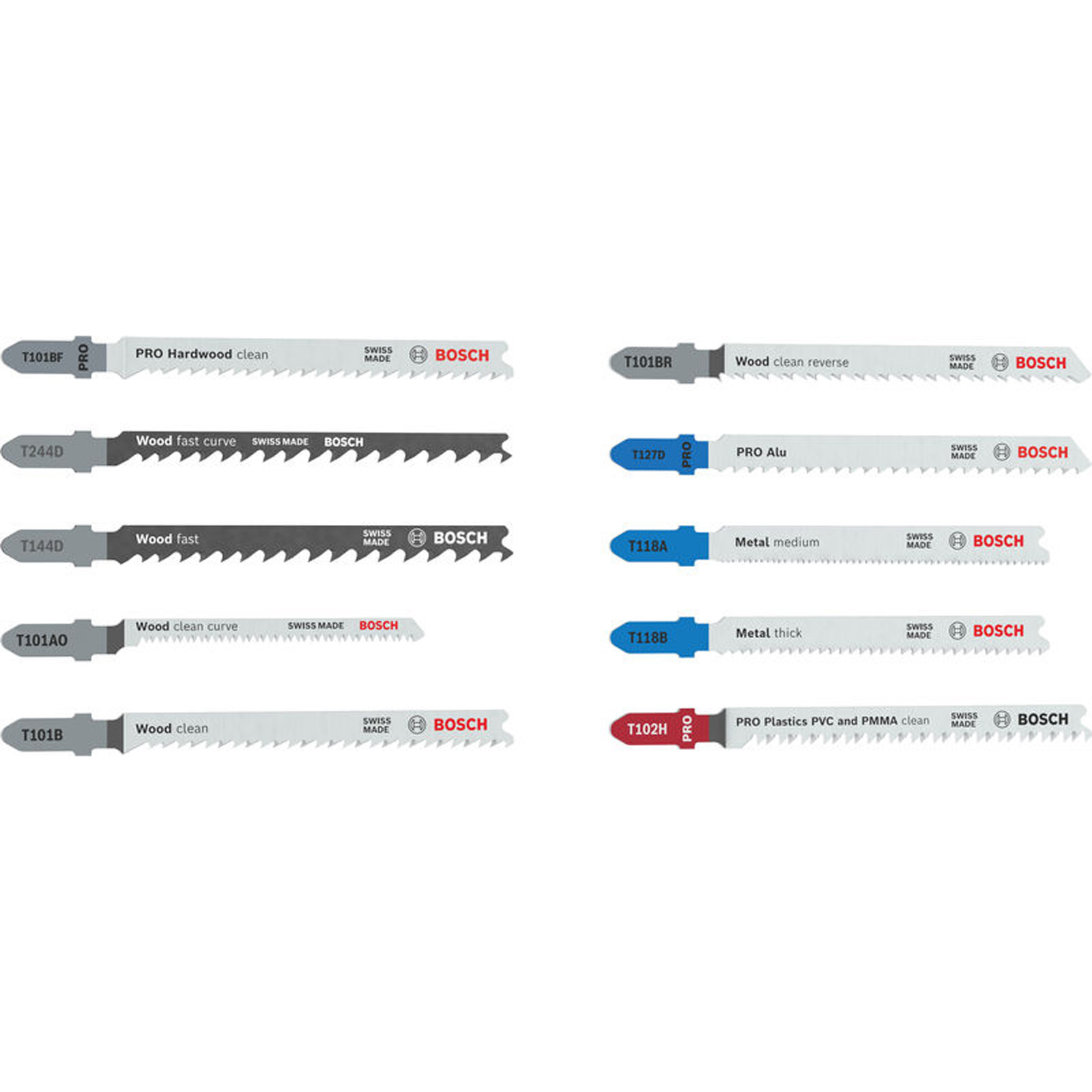 Jeu de lames de scie sauteuse Multi Material, 10 pièces, Bosch — lot de 10 pièces