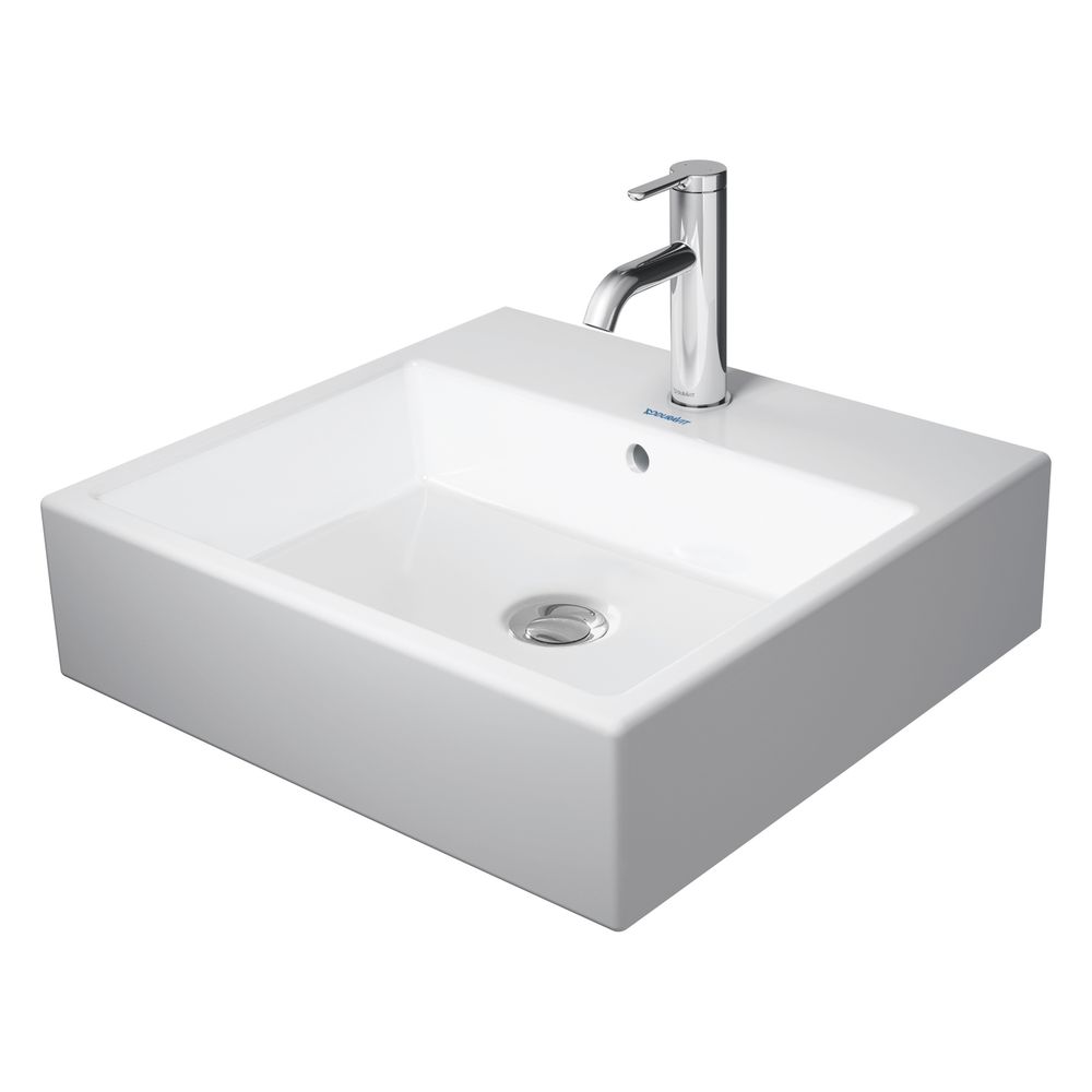 Duravit Vero Air Lavabo mural 470x500x165mm, Blanc Brillant, Rectangulaire, 1 trou de robinetterie central, 1 trou de trop-plein central, avec trop-plein, finition poncée