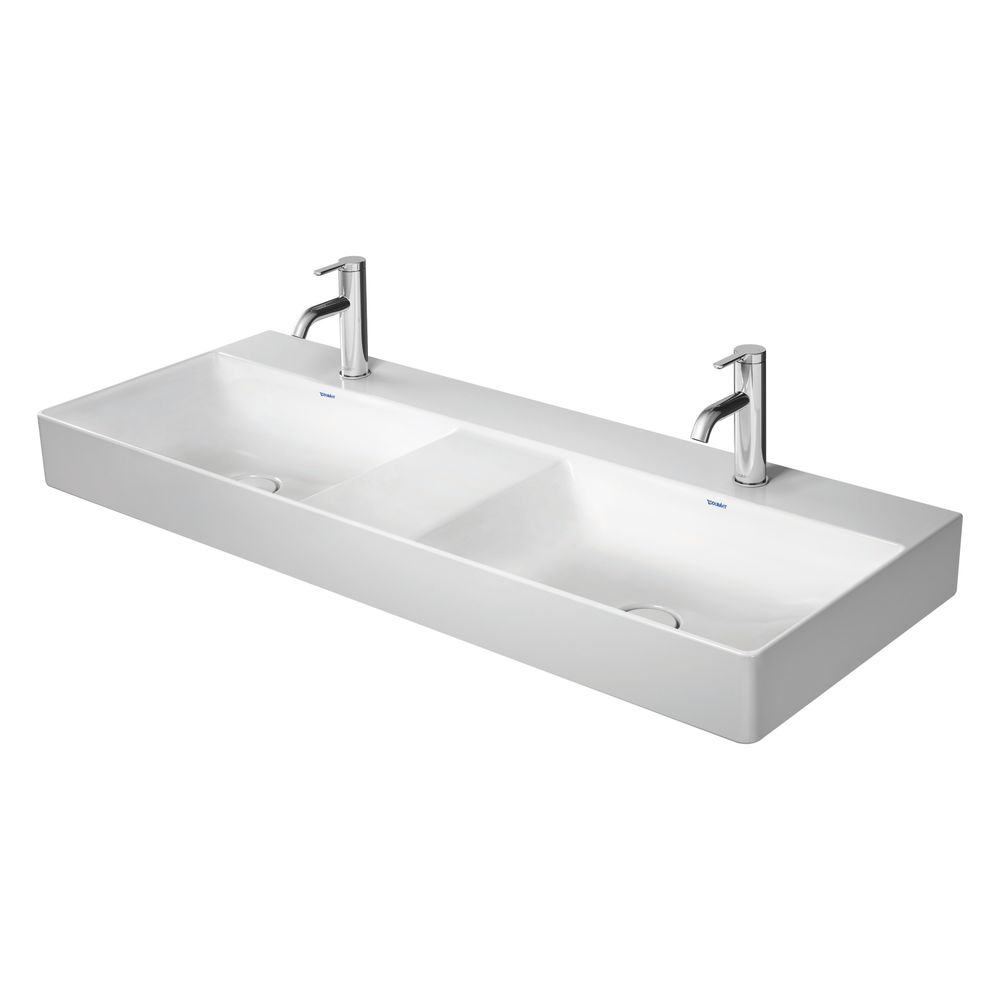 Lavabo Duravit DuraSquare 470x1200x145mm, blanc brillant, rectangulaire, DuraCeram, 2 emplacements de lavage centraux, 1 trou de robinetterie central, sans trop-plein