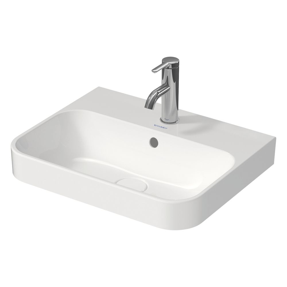Duravit Happy D.2 Plus vasque à poser 500 mm, anthracite mat, rectangulaire, avec trou de robinetterie/débordement, vidange Push-Open, sans trou de robinetterie