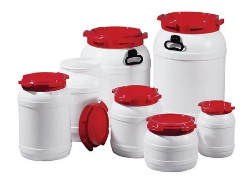 Fût à large col 6,4 l PE blanc avec couvercle rouge - 7006-61-046