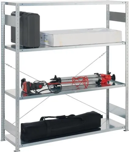 Étagère à compartiments larges Meta H2000xL1700xP600 mm étagère de base 4 étagères en acier zingué argent