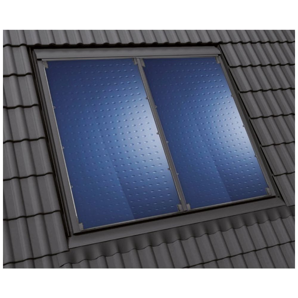 Pack solaire Bosch Jupa SO758, 2x capteurs solaires SO7000TFH FT 226-2H, intégration en toiture horizontale, kit de base FKI 11-2, kit de raccordement FS 13-2
