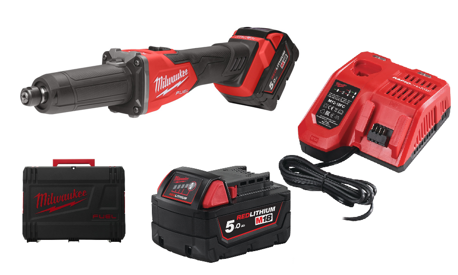 Ponceuse droite sans fil M18 FUEL Milwaukee FUEL 2x 5,0 Ah avec chargeur en boîte HD