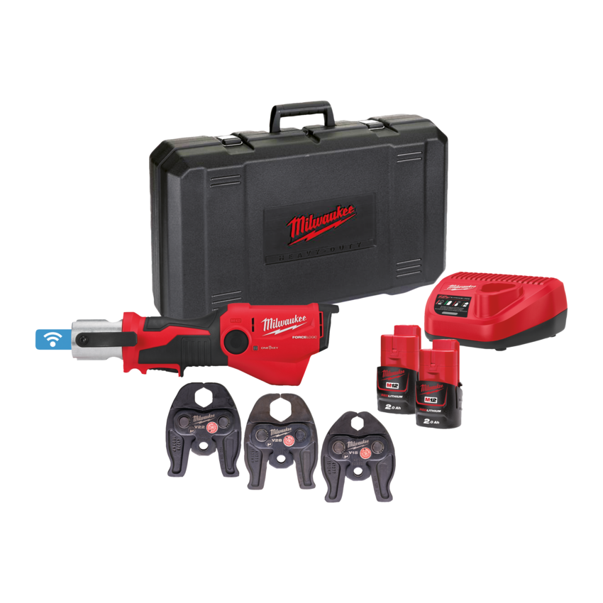 Outil de presse sans fil Milwaukee M12 avec kit batterie ONE-KEY - M12O (incl. 3 mâchoires de presse profil V)