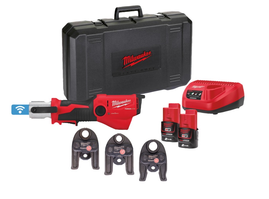 Outil de sertissage Milwaukee M12 avec kit batterie ONE-KEY - Version incluse 3 mâchoires de sertissage profil TH