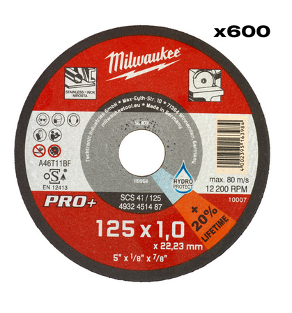 Disque de tronçonnage métallique Milwaukee 125x1 mm PRO+, 600 pièces — lot de 600 pièces