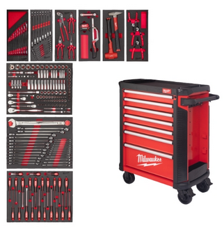 Chariot d'atelier Milwaukee avec équipement d'outillage 30? / 78 cm TOOLGUARD, 206 pièces, gris — lot de 206