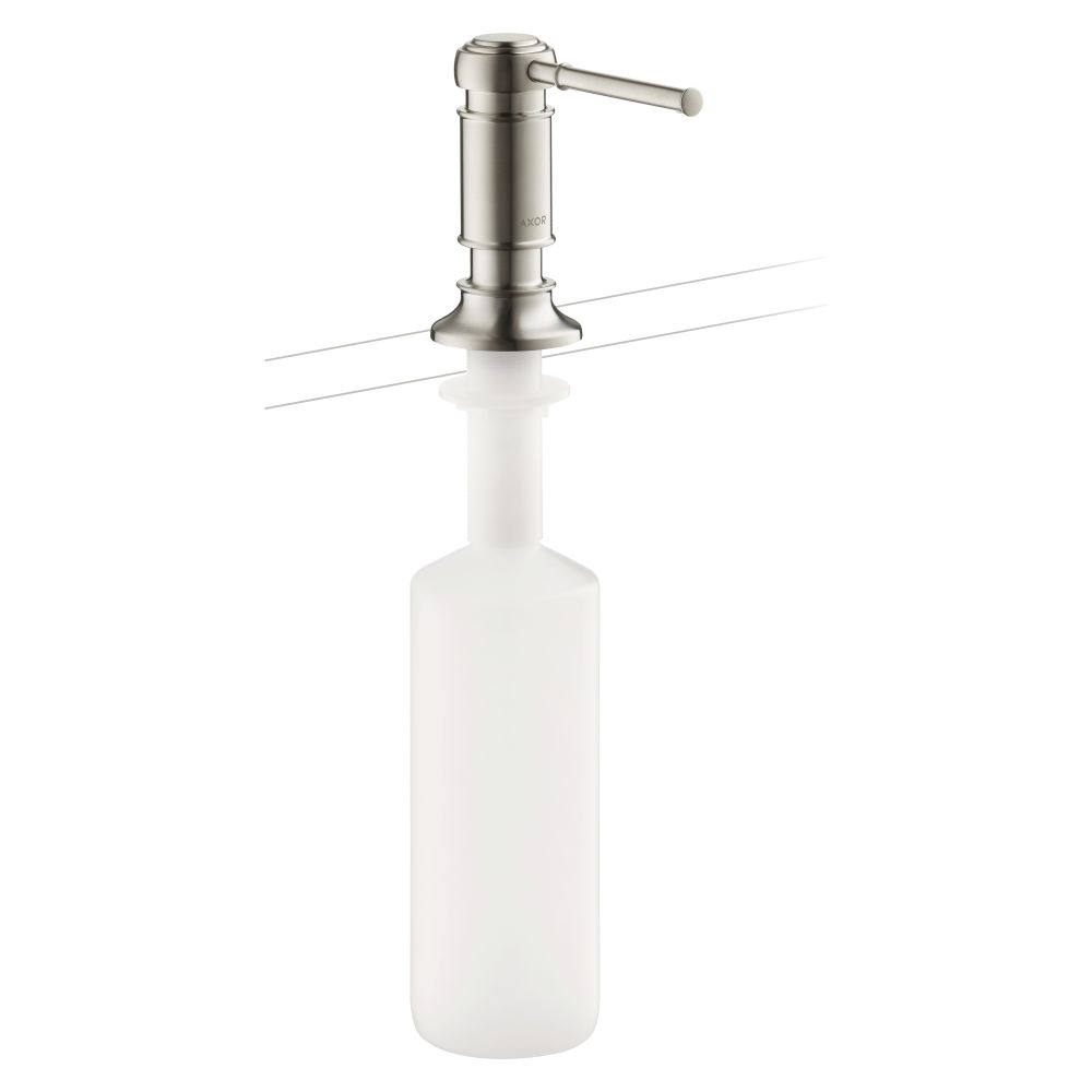Distributeur de liquide vaisselle/lotion Hansgrohe AXOR Montreux, porte-à-faux 91 mm, 500 ml, dosage 2 ml, finition acier inoxydable