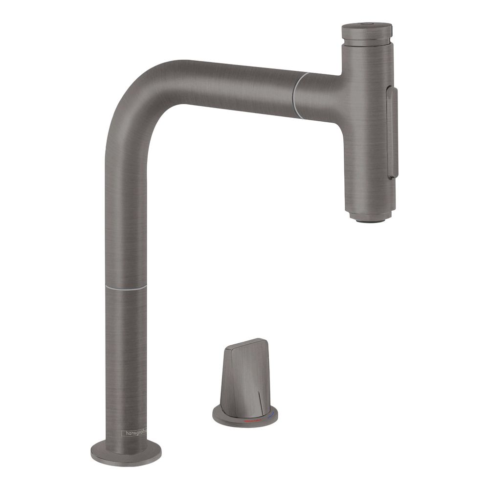 Mitigeur de cuisine Hansgrohe Metris Select M71 à 2 trous, bec orientable, débit 8 l/min, pommeau extractible, 2 jets, sBox, finition Black Chrome brossé