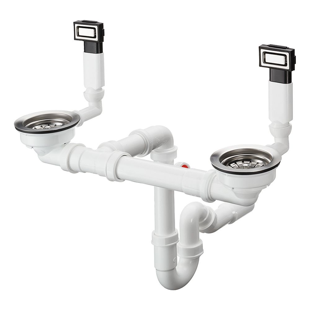 Garniture manuelle de vidange et de trop-plein Hansgrohe D15-10 pour double bac, acier inoxydable