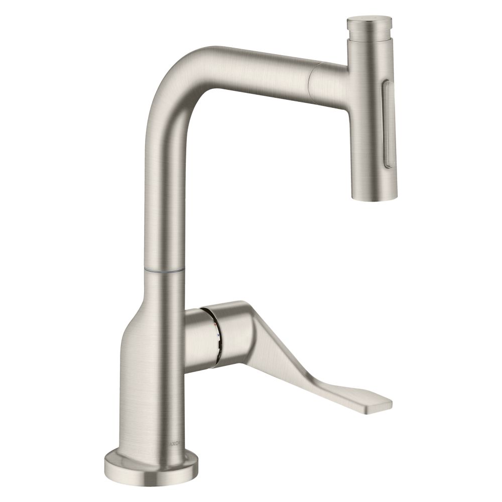 Mitigeur de cuisine Hansgrohe AXOR Citterio Select 230 mm, 8 l/min, 2 jets, douchette télescopique, finition acier inoxydable