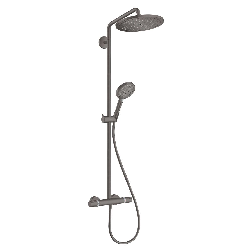 Système de douche Hansgrohe Croma Select S avec colonne de douche 280 mm 1 jet 9 l/min EcoSmart Ther., pommeau Raindance S 120 mm 3 jets, finition brossé noir chrome