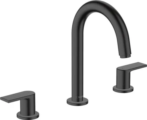 Robinetterie de lavabo 3 trous Hansgrohe Vernis Shape, 5 l/min, évacuation par tige de traction, Noir mat
