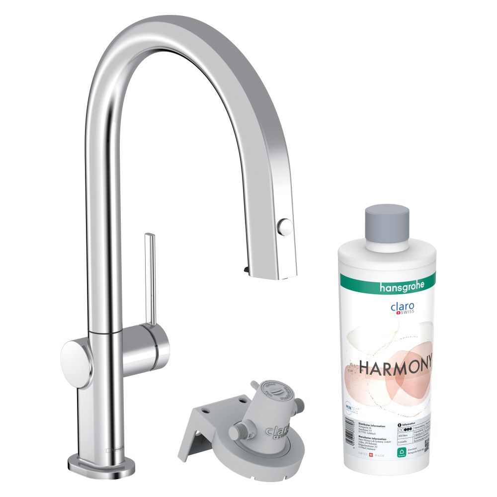 Hansgrohe Aqittura FilterSystem M91, mitigeur de cuisine à levier unique 210 mm 6,5 l/min bec extractible, 1 jet, sBox, kit de démarrage, finition chromée