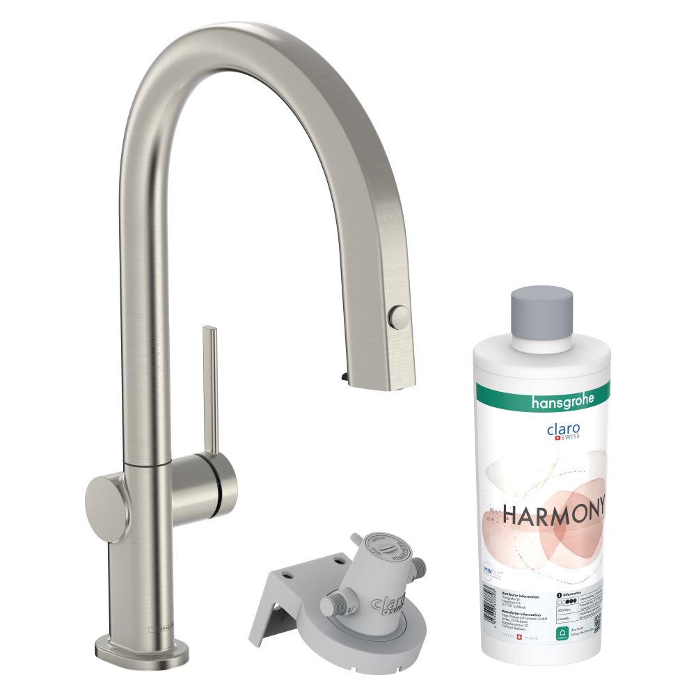 Hansgrohe Aqittura FilterSystem M91, mitigeur de cuisine monocommande 210 mm 6,5 l/min, bec extractible 1 jet, sBox, kit de démarrage, finition acier inoxydable