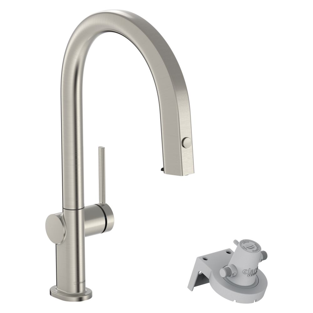 Système de filtration Hansgrohe Aqittura M91, mitigeur de cuisine à levier unique 210 mm 6,5 l/min bec extractible, 1 jet, finition inox