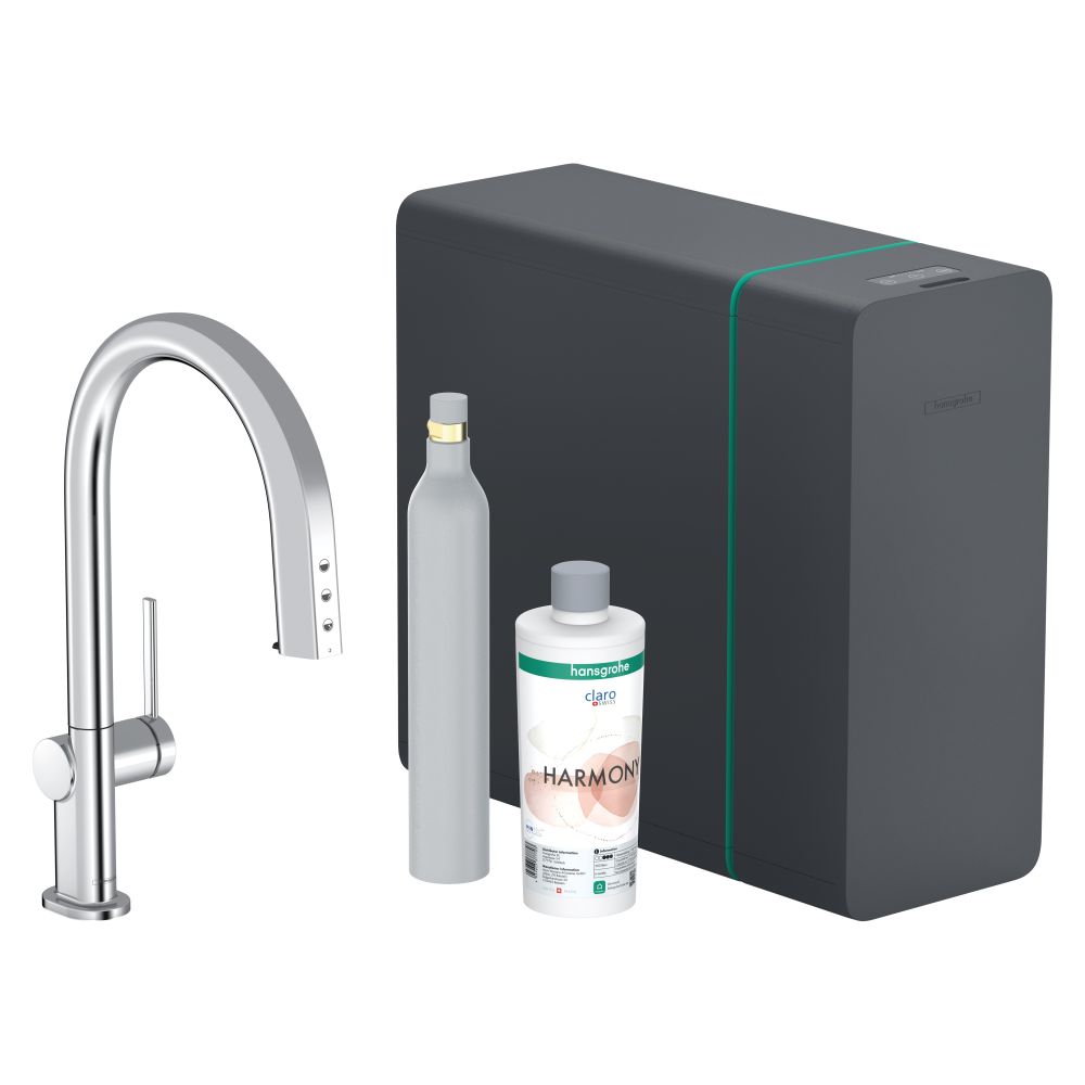Mitigeur de cuisine Hansgrohe Aqittura SodaSystem M91, 210 mm, 6,2 l/min, Chromé, bec extractible, 1 jet, sBox lite, kit de démarrage