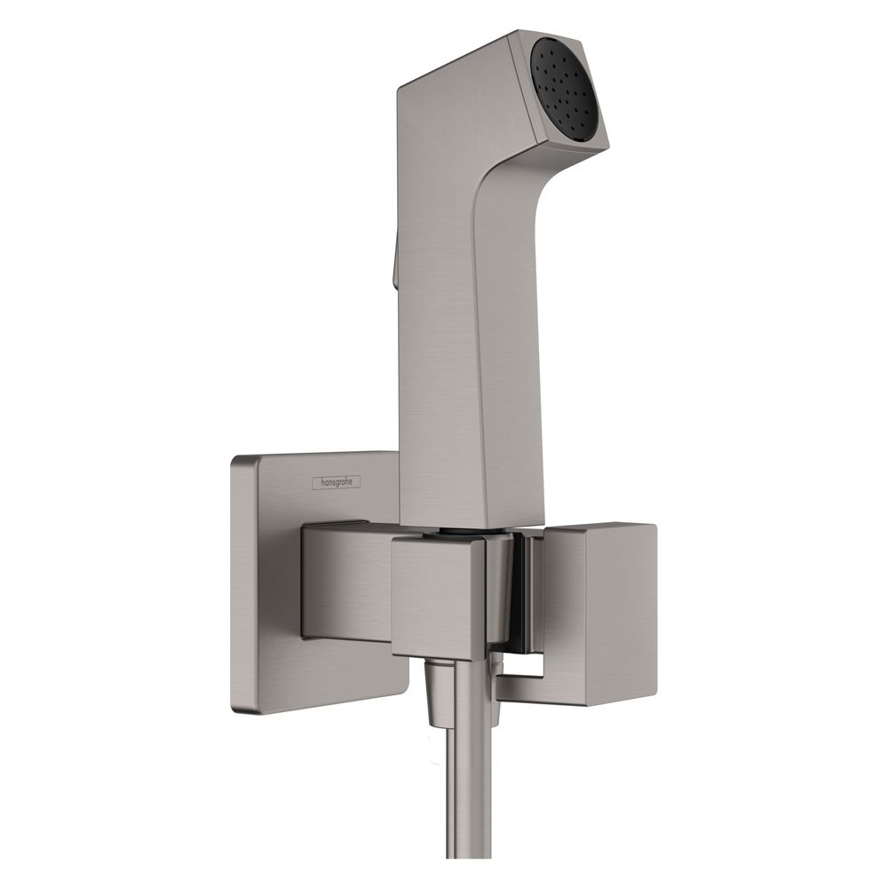 Pommeau de douche Hansgrohe Bidette 1jet EcoSmart 6,2l/min pour eau froide, support mural, flexible 125 cm, chrome brossé noir