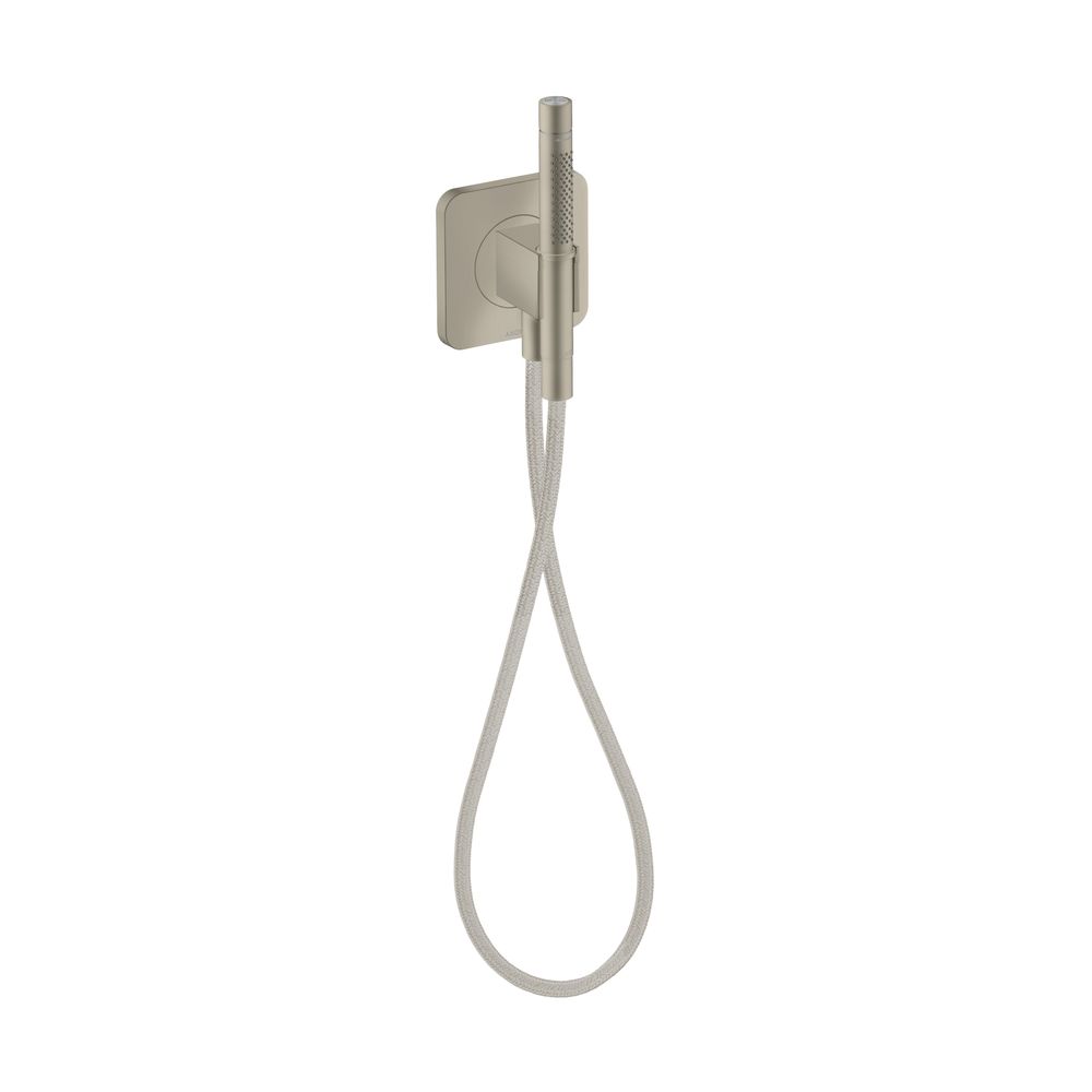 Hansgrohe AXOR Citterio C Unité de porte-serviettes 120x120 mm, softsquare, douchette à main 2 jets, flexible textile 125 cm, 8,7 l/min, nickel brossé