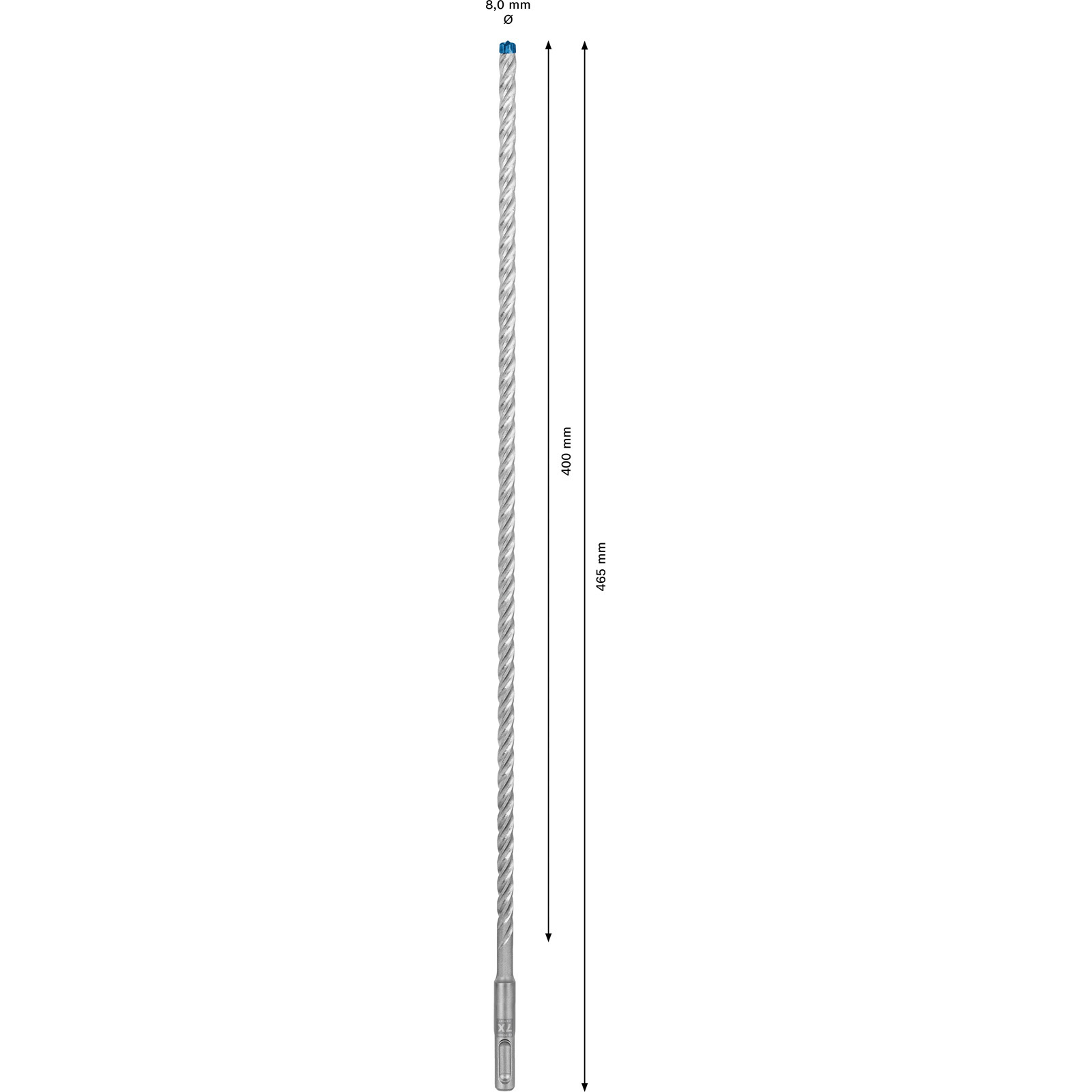 Mèche à béton Bosch Expert SDS-7X D.8mm longueur de travail 400mm longueur totale 465mm SDS-Plus 1 pièce