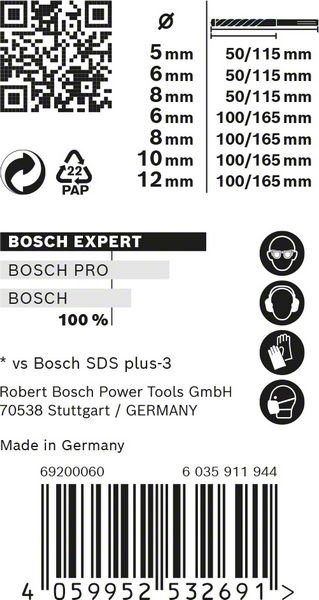 Bosch EXPERT Jeu de forets SDS plus-7X pour perforateurs, 7 pièces 5, 6, 6, 8, 8, 10, 12 mm