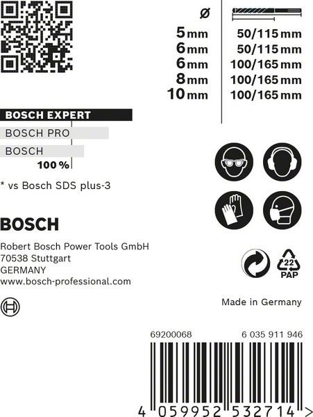 Bosch EXPERT SDS plus-7X Jeu de forets à percussion SDS plus, 5 pièces 5, 6, 6, 8, 10 mm